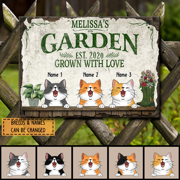 Pawzity Metal Garden Sign, Gifts For Cat Lovers, Grown With Love Plant & Flower Vintage Signs