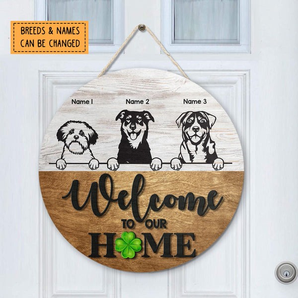 Pawzity Welcome To Our Home Custom Wooden Sign, Gifts For Dog Lovers, Lucky Four-Leaf Welcome Door Signs , Dog Mom Gifts