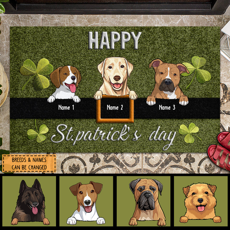 St. Patrick's Day Personalized Doormat, Gifts For Dog Lovers, Dogs On A Belt Holiday Doormat