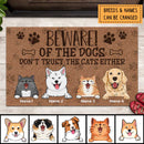 Pawzity Beware Of The Dogs Personalized Doormat, Gifts For Pet Lovers, Don't Trust The Cats Either Front Door Mat