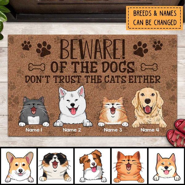 Pawzity Beware Of The Dogs Personalized Doormat, Gifts For Pet Lovers, Don't Trust The Cats Either Front Door Mat