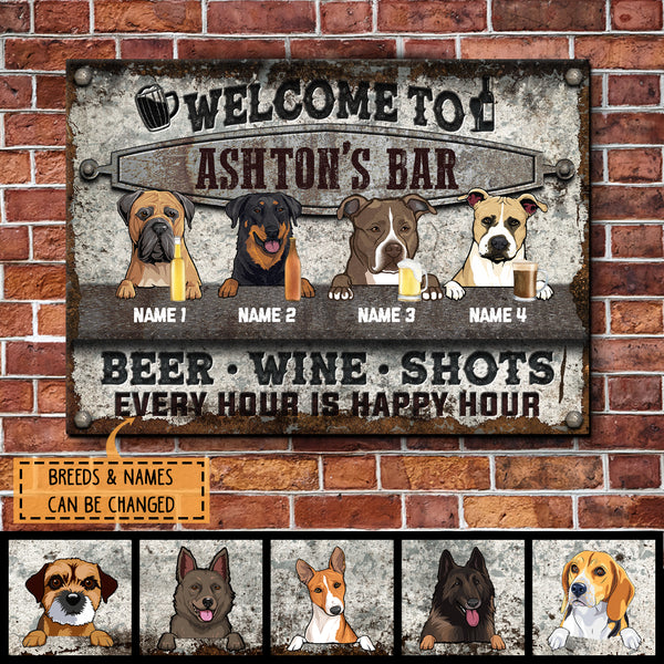 Pawzity Metal Bar Sign, Gifts For Dog Lovers, Beer Wine Shots Every Hour Is Happy Hour Family Name Sign