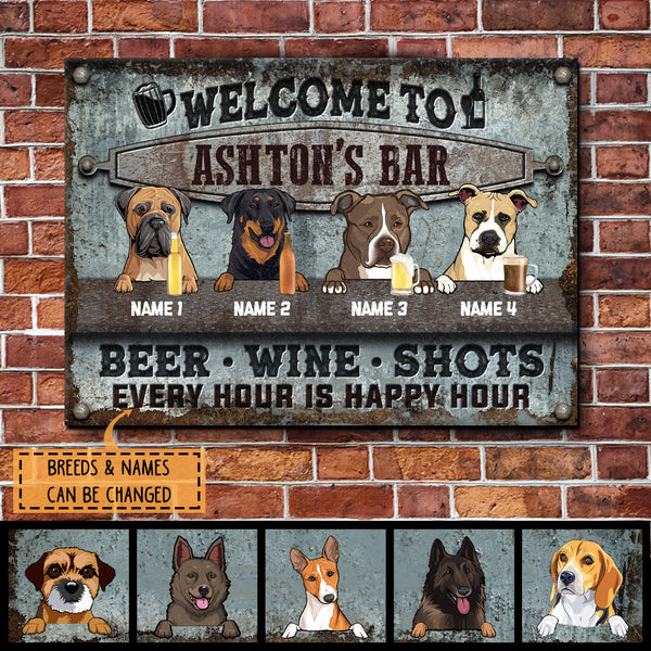 Pawzity Metal Bar Sign, Gifts For Dog Lovers, Beer Wine Shots Every Hour Is Happy Hour Welcome Signs