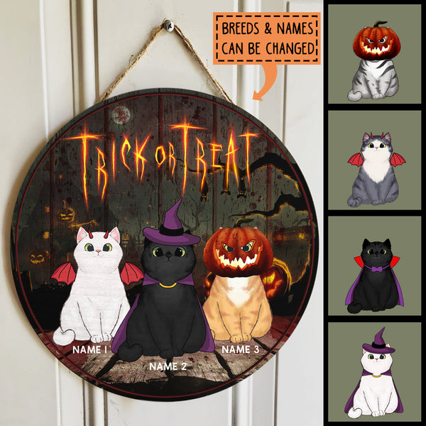 Halloween Trick Or Treat Welcome Signs, Halloween Decorations For Cat Lovers, Custom Wooden Signs , Cat Mom Gifts