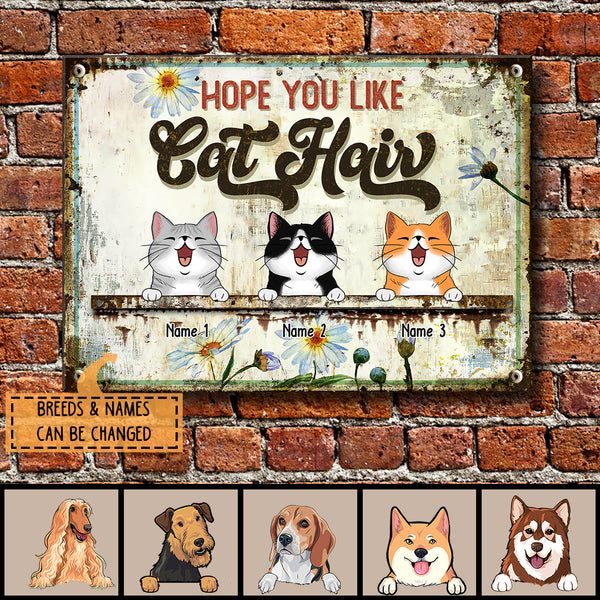 Pawzity Metal Bar Sign, Gifts For Cat Lovers, Hope You Like Cat Hair Sunflower Vintage Signs
