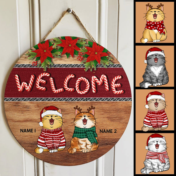 Christmas Door Decorations, Gifts For Cat Lovers, Xmas Candy Cane Letters Welcome Door Signs , Cat Mom Gifts