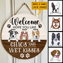 Pawzity Welcome Door Signs, Gifts For Dog Lovers, Hope You Like Chaos And Wet Kisses Funny Signs , Dog Mom Gifts