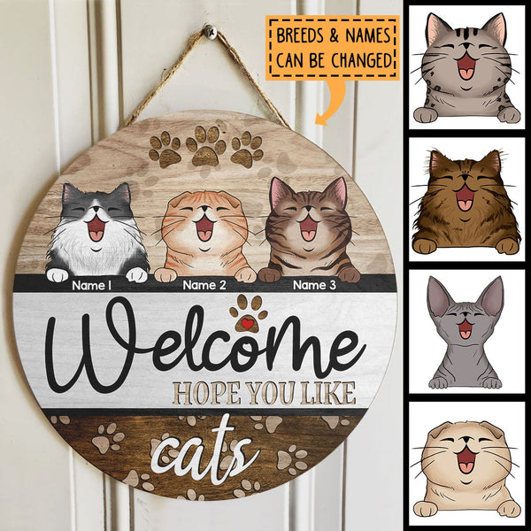 Pawzity Welcome Hope You Like Cats Funny Signs, Gifts For Cat Lovers, Cat Paw Print Home Sweet Home Sign , Cat Mom Gifts