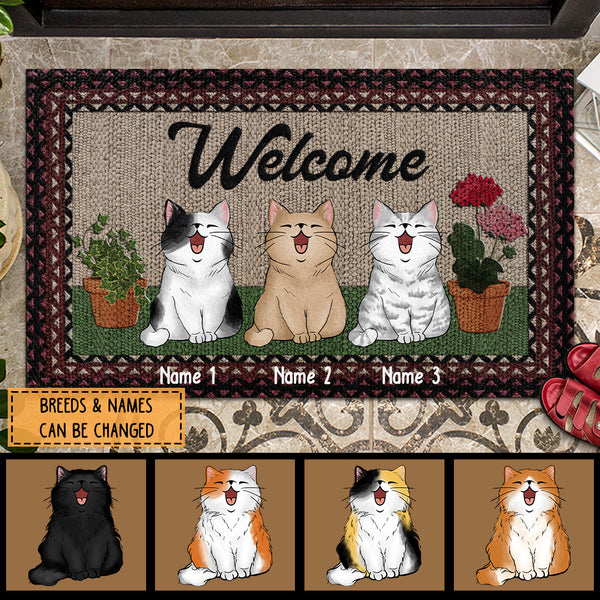 Pawzity Personalized Doormat, Gifts For Cat Lovers, Welcome Plant And Flower Front Door Mat