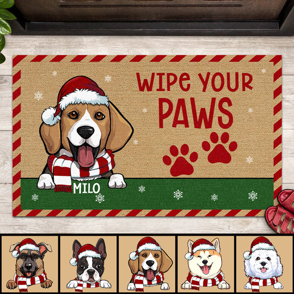 Christmas Personalized Doormat, Gifts For Dog Lovers, Wipe Your Paws Front Door Mat