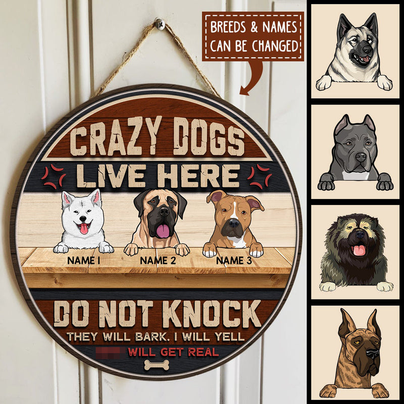 Pawzity Welcome Door Signs, Gifts For Dog Lovers, Crazy Dog Live Here Do Not Knock Red & Black Funny Signs , Dog Mom Gifts