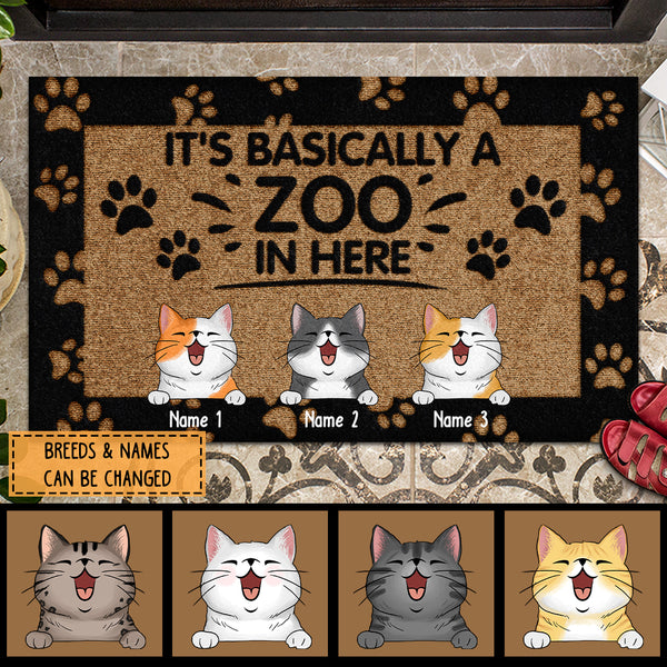 ﻿Pawzity Front Door Mat, Gifts For Cat Lovers, It's Basically A Zoo In Here Personalized Doormat